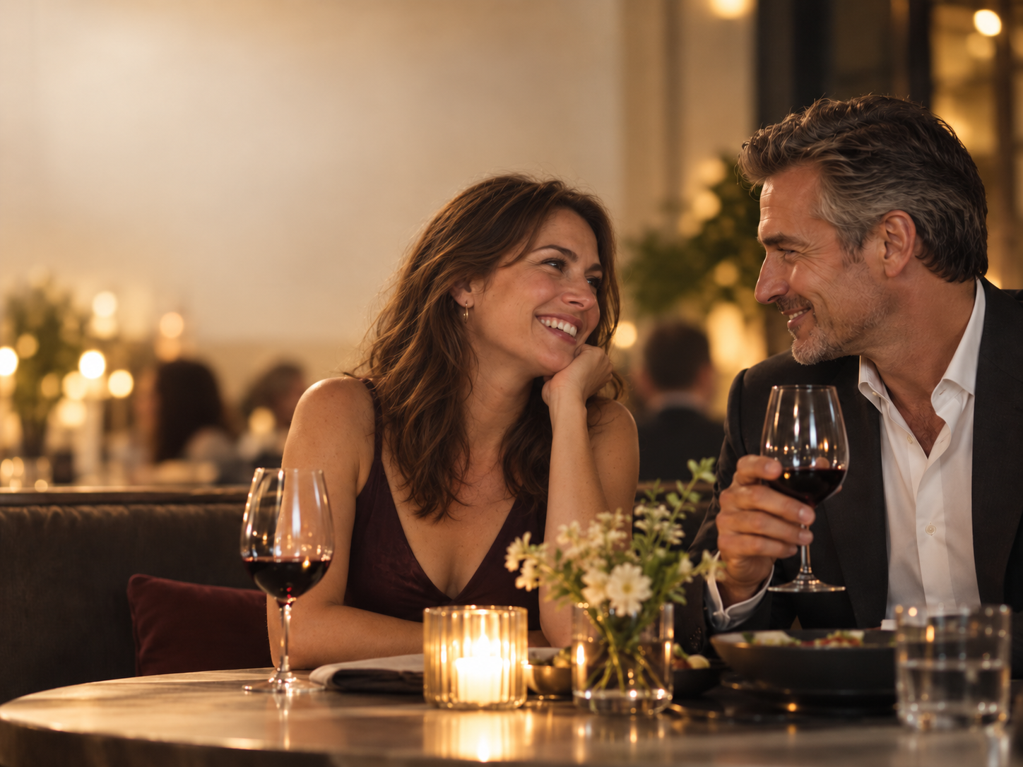 Couple enjoying dinner together at a restaurant