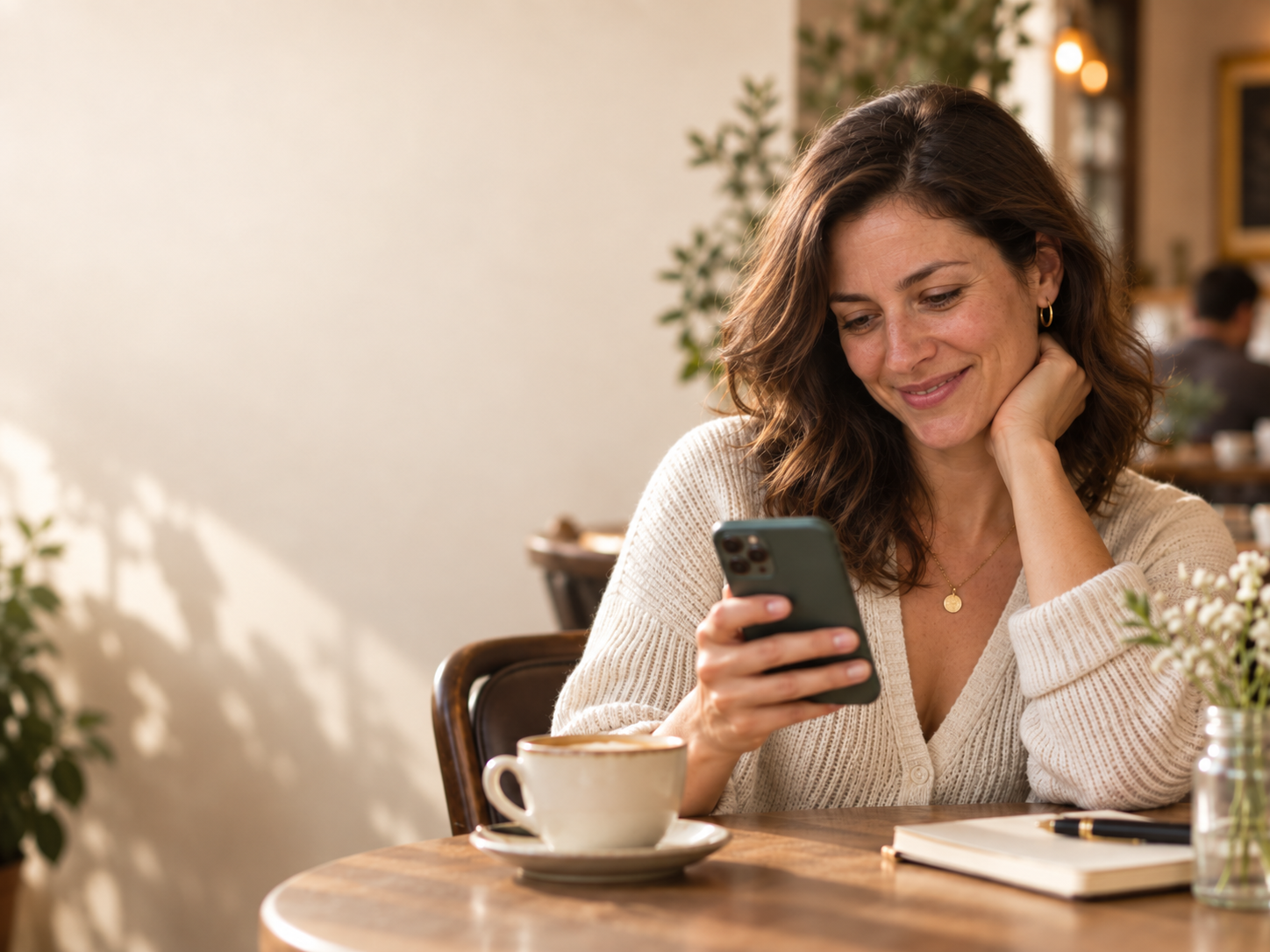 Woman having a positive conversation on a dating app